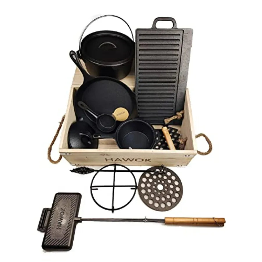 Pre-seasoned Cast Iron Dutch Oven Camping Cooking Set