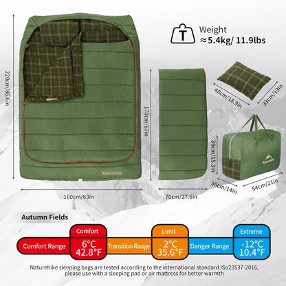 Flannel Two Person Sleeping Bag with Pillows